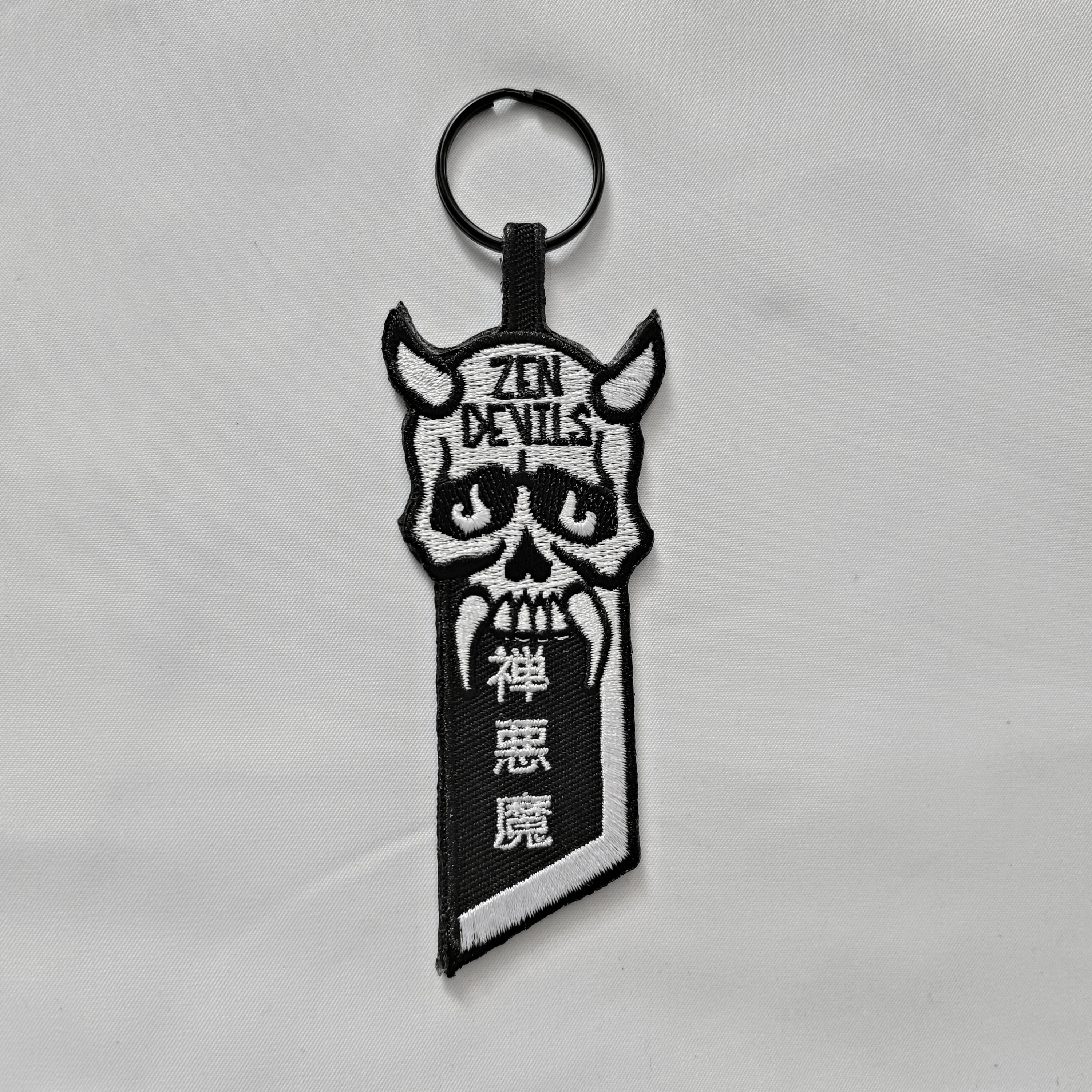 Zen Devils - The Demon Skull Tanto Blade Embroidered Keychain Kanji Darkwear Techwear Warcore Occult Tacticool