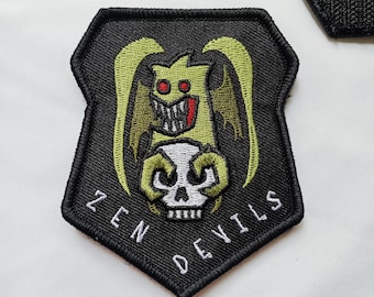 Zen Devils - The Death Dragon Hook & Loop Shield Tactical Morale Embroidered Patch Skull Military