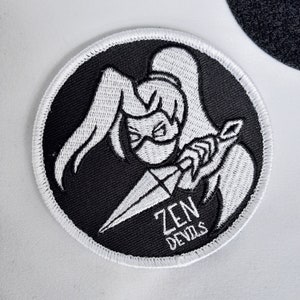 Zen Devils - The Ninja Girl Velcro Morale Round Patch Kunai Assassin Techwear Tactical Goth Cyberpunk