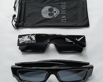 Zen Devils - The Nocturnator Sunglasses Black Rectangular Dark 80s Sci-Fi Wolf Gauntlet Dagger