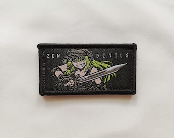 Zen Devils - The Night Ops Waifu フック＆ループ長方形タクティカルモラル織りパッチソードミリタリー