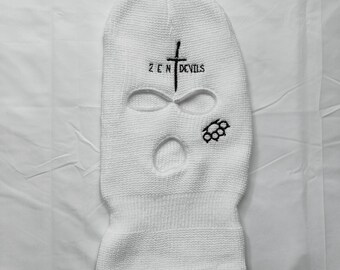 Zen Devils - The Stab'n'Punch Balaclava [snow white] Tactical Techwear Military Embroidered Dagger Knuckle Duster