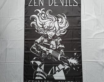 Zen Devils - The Flamethrower Waifu Flag Black White Tactical Techwear Military Anime Manga Girl