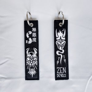 Zen Devils - The Tiger / Demon Embroidered Keychain Kunai Kanji Darkwear Techwear Tactical Goth Cyberpunk Jet Tag