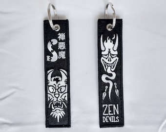 Zen Devils - The Tiger / Demon Embroidered Keychain Kunai Kanji Darkwear Techwear Tactical Goth Cyberpunk Jet Tag