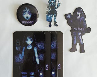 Zen Devils - The Survival Breakcore Set Pin Badge Magnet Cards Techwear Darkwear Warcore Paranormal Ghostcore 90s Glitch VHS Aesthetics
