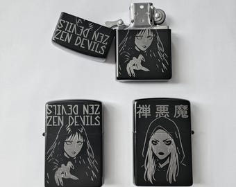 Zen Devils - The Witch House Gasoline Lighter Black Metal Engraved Windproof Flame Tactical Warcore Techwear Darkwear