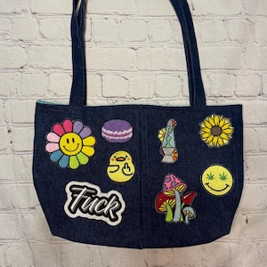 Ucycled Jean Tote, Tote for Patches, Upcycled Bag
