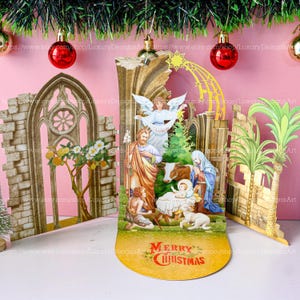 Handcrafted Greeting Pop Up Card Holy Night Jesus Christ Holiday Greeting Card Surprise Pop Up Card Christmas's Birthday Thank You Card C16