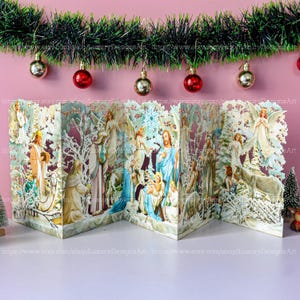 Tarjeta de felicitación en zigzag hecha a mano con copos de nieve de Jesucristo Tarjeta de felicitación navideña Tarjeta emergente sorpresa Tarjeta de agradecimiento por el cumpleaños de Navidad C18
