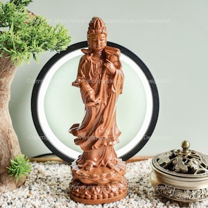 Feng Shui Statue, Buddha Statue Small for Home, Mahasthamaprapta Bodhisattva Statue, Desk Decor, Wood Carving, Meditation Buddha Decor