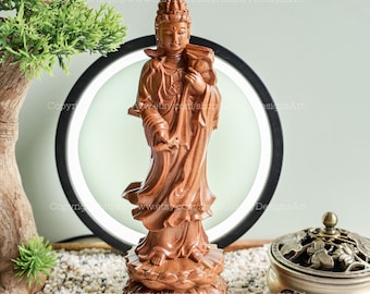 Feng Shui Statue, Buddha Statue Small for Home, Mahasthamaprapta Bodhisattva Statue, Desk Decor, Wood Carving, Meditation Buddha Decor