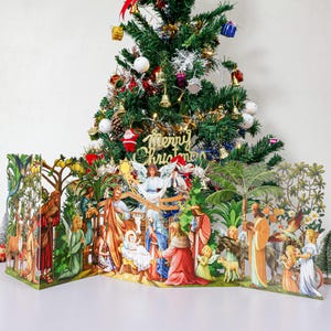 Tarjeta de felicitación en zigzag hecha a mano con texto en inglés "Noche de paz, Jesucristo", tarjeta de felicitación navideña, tarjeta emergente sorpresa, tarjeta de agradecimiento por el cumpleaños de Navidad C14