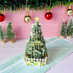 GREEN TREE Handcrafted 3D Greeting Pop Up Card - Holiday Greeting Card Surprise Pop Up Card Christmas's Birthday Thank You Card C22