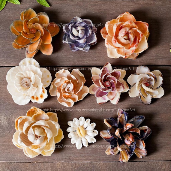 貝殻の花 貝殻から手作りされた花 天然貝殻 海岸風ホーム