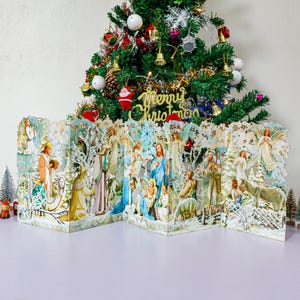 Tarjeta de felicitación en zigzag hecha a mano con copos de nieve y Jesucristo Tarjeta de felicitación navideña Tarjeta emergente sorpresa Tarjeta de agradecimiento por el cumpleaños de Navidad C13