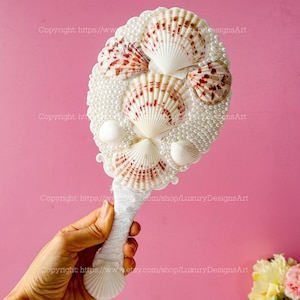 Specchio a conchiglia Oceano Unico Specchio a conchiglia con anima a sirena Specchio a conchiglia fatto a mano Specchio a conchiglia a sirena Specchio da sposa Regalo per lei Conchiglia naturale M5