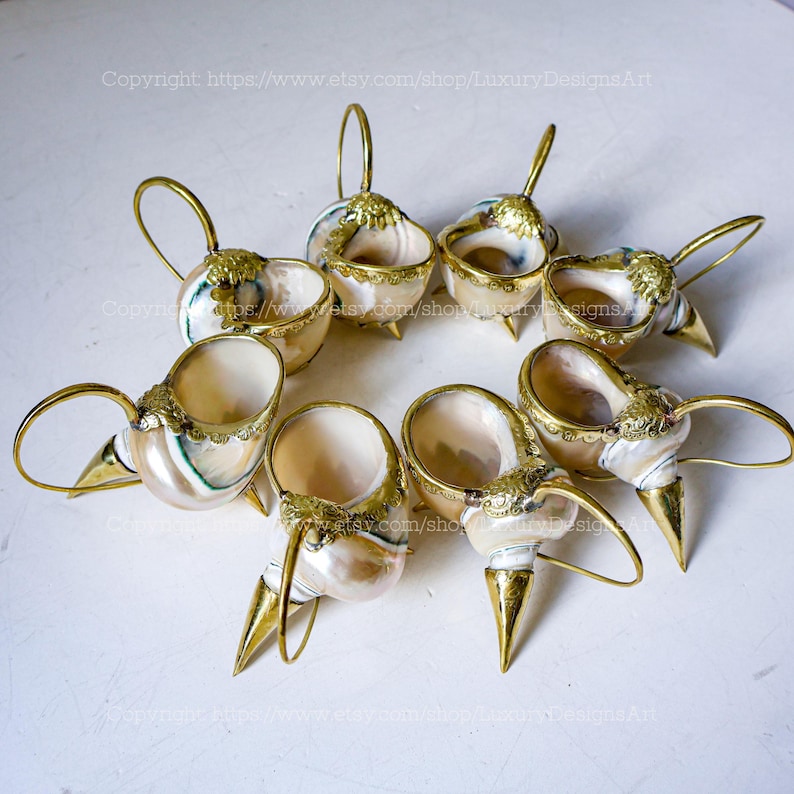 Mother of Pearl Teapots Conch Shell Cups With Bronze Edges and Copper ...