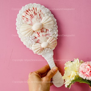 Specchio a conchiglia reale Oceano Specchio a conchiglia con anima a sirena unico Specchio a conchiglia fatto a mano Specchio a conchiglia a sirena personalizzato Regalo per matrimonio per figlia M3