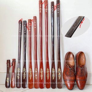 Personalized Long-Handle Shoe Horn for Men Women, Flower Engraved Name Wooden Shoehorn Natural Wood Shoehorn Father&#39;s Day Christmas Gift H5