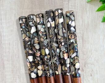 Handmade Engraved Name Mother-of-pearl Beautiful Abalone Snail Head Personalized Wooden Chopstick Christmas Gift Japanese Style Reuse Safe