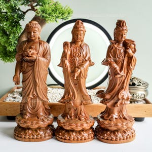 Three Saints Buddha Statue, Buddha Statue Small for Home, Feng Shui Statue, Mahasthamaprapta Bodhisattva Buddha Guan yin Buddha Mindful Gift