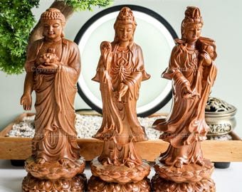Three Saints Buddha Statue, Buddha Statue Small for Home, Feng Shui Statue, Mahasthamaprapta Bodhisattva Buddha Guan yin Buddha Mindful Gift