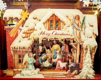 Carte de voeux 3D artisanale - Flocons de neige Crèche de Noël Carte de voeux pour les Fêtes Carte pop-up surprise Le pays des merveilles hivernales de Noël