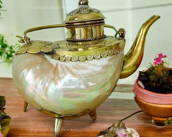 Perlmutt Teekannen und Tassen mit Bronzekanten und Kupferbeschichtung Schnecken- und Muschel Designs Wohnkultur Tassen zum Servieren von Wein