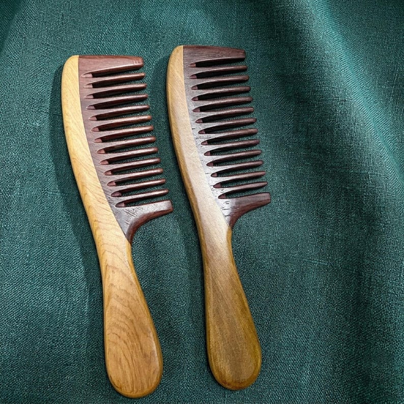 Personalized Handmade Natural Green Cypress Wood Wide Teeth Comb ...