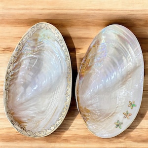 Mother of Pearl Seashell Dish Silver Trim Jewelry Tray for Candy Dish Home Décor Collectible LARGE Dish Decorative Giant Shell Dish 2 Styles