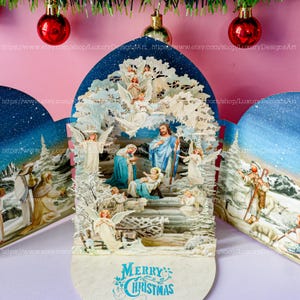 Tarjeta de felicitación emergente hecha a mano con copos de nieve y Jesucristo Tarjeta de felicitación navideña Tarjeta emergente sorpresa Tarjeta de agradecimiento por el cumpleaños de Navidad C11