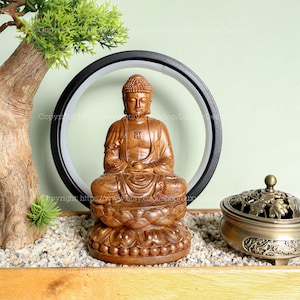 Buddha Statue Small for Home, Wooden Sitting Amitabha Buddha Statue, Statue Feng Shui Meditation Decor Meditation Decor, Buddha Statue