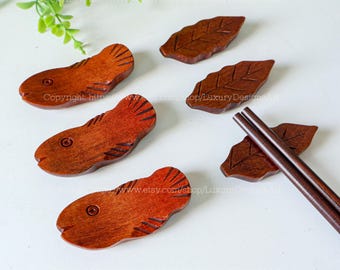 Natural Rosewood Chopstick Rest, Solid Wood Chopstick Rest, Fish Leaf Chopstick Rest Perfect for Japanese Dining R24 (Only Chopstick Rest)