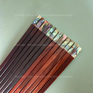 Engraved Name Mother-of-pearl Seashell Head Handmade Personalized Wooden Chopstick Christmas Gift Korea Japanese Chopsticks Reuse Safe