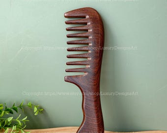 Personalized Full Handmade Natural Wood Wide Teeth Comb Curly, Gap Teeth Comb, Ruffled Hair, Massage Head Blood Circulation Gift