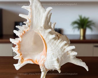 Caracola Murex Ramose natural - Gran concha marina para decoración y coleccionistas. Concha marina natural auténtica, rosa y blanca, ideal para macetas. Playa Murex Ramose.