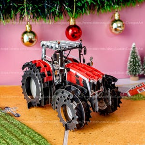 Tarjeta de felicitación emergente 3D hecha a mano con tractor rojo - Tarjeta de felicitación navideña de granja - Tarjeta emergente sorpresa - Tarjeta de agradecimiento de cumpleaños de Navidad C19