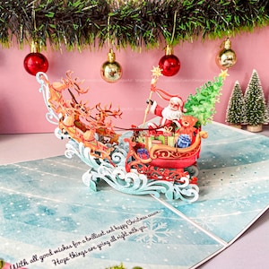 Tarjeta de felicitación 3D emergente hecha a mano: tarjeta de felicitación navideña de Papá Noel, tarjeta emergente sorpresa, tarjeta de agradecimiento por el cumpleaños de Navidad C24