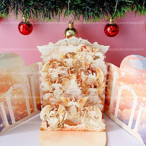 Handcrafted 3D Greeting Pop Up Card - Angel Scene Holiday Greeting Card Surprise Pop Up Card Christmas's Birthday Nativity Jesus Christ