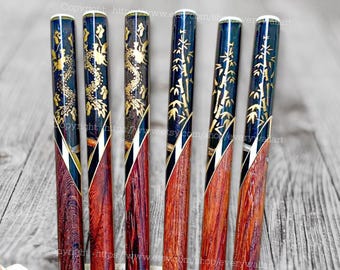 Símbolo de inmortalidad y suerte Nombre grabado Palillo chino Pez dragón Bambú Hecho a mano Palillo chino de madera personalizado Regalo de Navidad Reutilizable Seguro