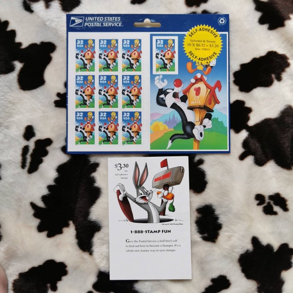 Bugs Bunny Postage Stamps 2000 - Ten 32 cent stamps. Vintage collection. Brand New. Warner Bros Looney Tunes Sylvester Tweety Pie