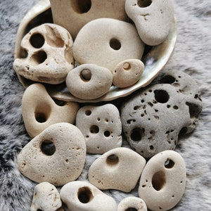RANDOM Natural Hag Stone - Various Sizes - Sacred Rare Rock Pebble - Piddock Witch Odin Fairy Stone