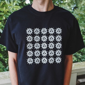 BLACK &quot;Orange Sunshine&quot; Screenprinted T-Shirt, Vintage Acid Blotter Art, Albert Hofmann, Nick Sand, Psychedelic Hippie Raver Deadhead