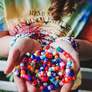 4-PACK: Random Kandi Bracelets, Unique 90s Hippie Rave Girl Jewelry, Kei Kandi, Pony Bead Friendship Art Music Festival Gift, Nymph Pixie