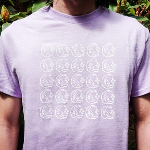 Lavender Crescent Moon Screenprinted T-Shirt, Vintage Acid Blotter Art, Albert Hofmann, Music Festival Tee Psychedelic Hippie Raver Deadhead
