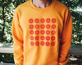 Orange Sunshine CREWNECK SWEATSHIRT, Vintage Acid Blotter Art, Screenprinted Bicycle Day Hofmann Gift, Psychedelic Hippie Raver Deadhead