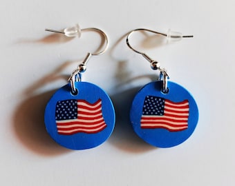 Pendientes de bandera americana azul, colgante de joyería de arcilla, regalo de joyería de encanto patriótico, Día de la Independencia de EE.UU., América La Hermosa, Estados Unidos