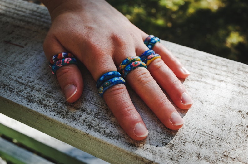 Vintage 90s FLOWER POWER Clay Ring Retro Hippie Aesthetic ...