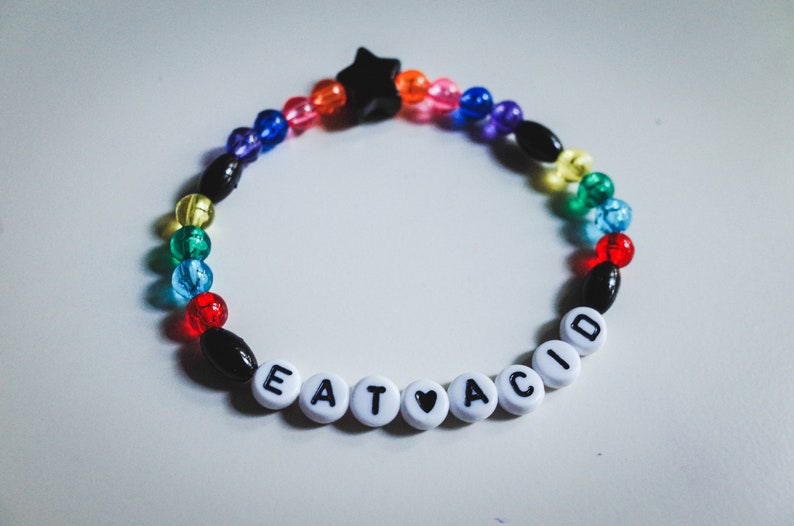EAT ACID #3 Raver Kandi Friendship Bracelet Psytrance Plur Pastel Goth Techno Chemical Festival Fairy Gift LSD Kandi Beaded Rave Jewelry